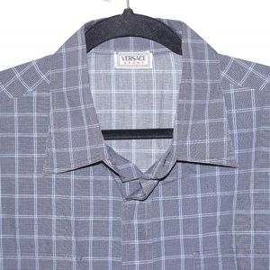Versace Sport Size 54 Grey Blue Plaid Long Sleeve